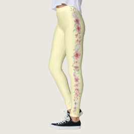 Bleek geel met Floral Stripe op zijkanten Leggings