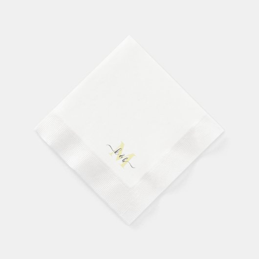 Bleek geel Monogram Swash Script Witte Cocktail Servet (Hoek)