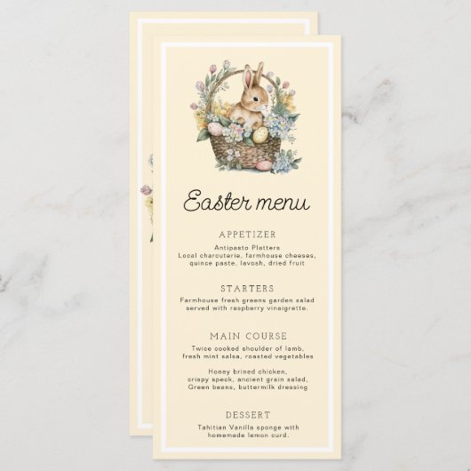 Bleek geel paashaas menu (Voorkant / Achterkant)