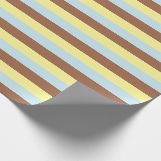 Bleek geel, pastelblauw en bruine strepen cadeaupapier (Hoek)