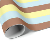 Bleek geel, pastelblauw en bruine strepen cadeaupapier (Rol Hoek)
