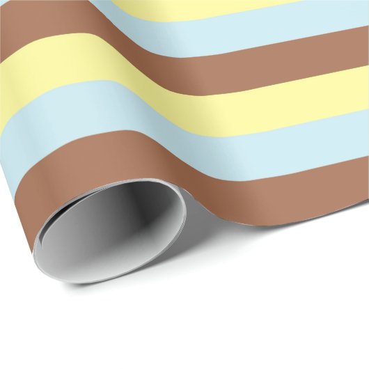Bleek geel, pastelblauw en bruine strepen cadeaupapier (Rol Hoek)