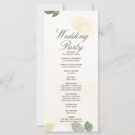Bleek geel rozen en groen bruiloft programma (Achterkant)