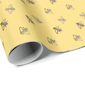 Bleek Geel Vliegende Honingbijen Frans 1900s Cadeaupapier (Rol Hoek)