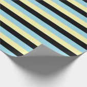 Bleek geel, zwart en pastelblauw Strepen Cadeaupapier (Hoek)