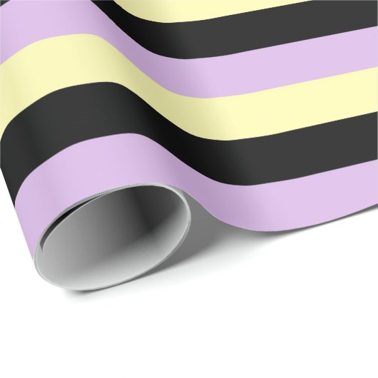 Bleek geel, zwart en zacht Paarse strepen Cadeaupapier (Rol Hoek)