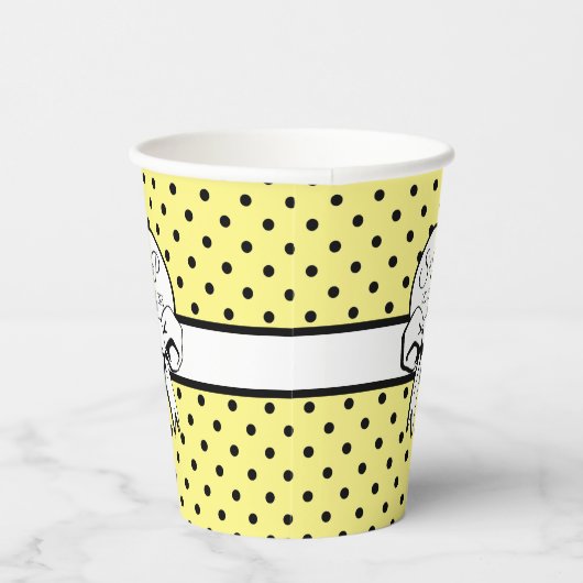 Bleek geel zwart polka dot witte boog gepersonalis papieren bekers (Rechts)