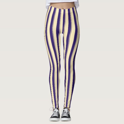 Bleek gele en blauwe streep leggings (Voorkant)