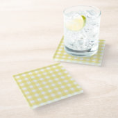 Bleek gele en witte gingham glazen onderzetter (Schuin)