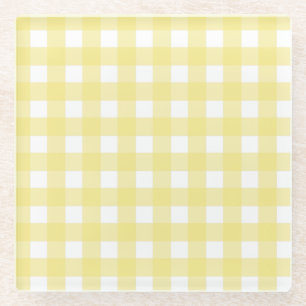 Bleek gele en witte gingham glazen onderzetter
