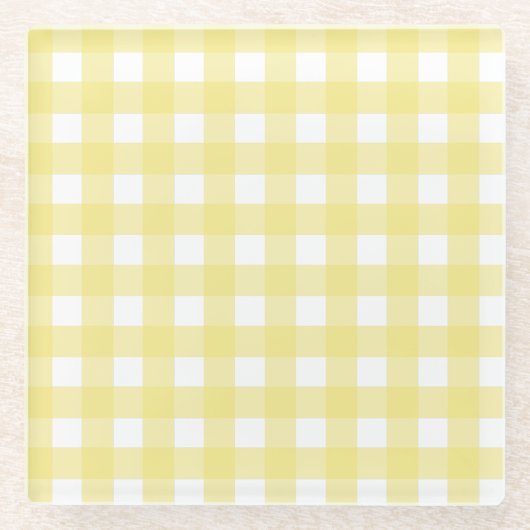 Bleek gele en witte gingham glazen onderzetter (Voorkant)