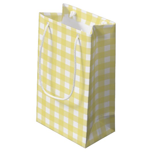 Bleek gele en witte gingham klein cadeauzakje (Achterkant Gekanteld)