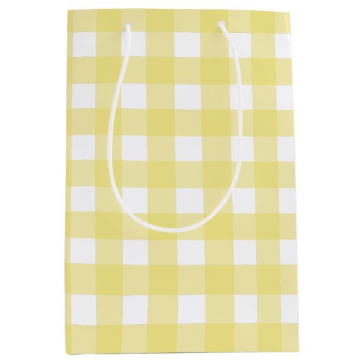 Bleek gele en witte gingham medium cadeauzakje (Voorkant)