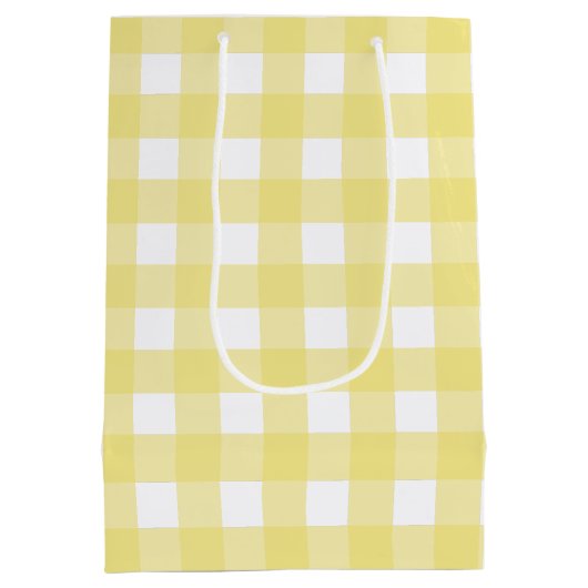Bleek gele en witte gingham medium cadeauzakje (Achterkant)