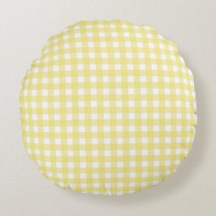 Bleek gele en witte gingham rond kussen
