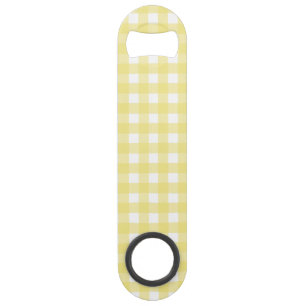 Bleek gele en witte gingham speed flessenopener