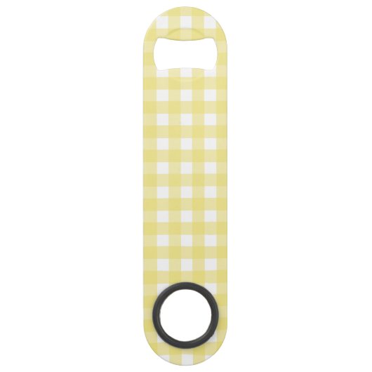 Bleek gele en witte gingham speed flessenopener (Voorkant)