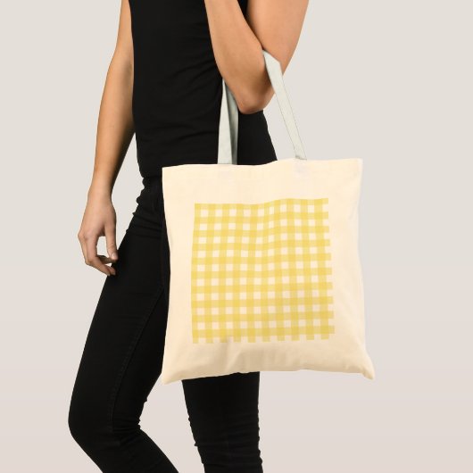 Bleek gele en witte gingham tote bag (Voorkant (product))