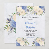 Bleek gele mosterdblauw botanische pony bruiloft kaart (Voorkant / Achterkant)