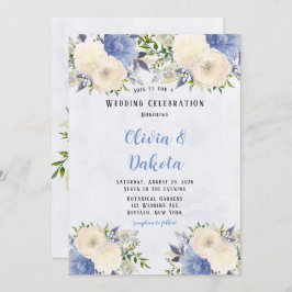 Bleek gele mosterdblauw botanische pony bruiloft kaart