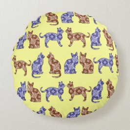 Bleek gele Paisley Cats Pattern Sierkussen Rond Kussen