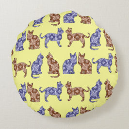 Bleek gele Paisley Cats Pattern Sierkussen Rond Kussen