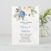 Bleek Gele Stusty Blue Peony Floral Couples Shower Kaart (Staand voorkant)
