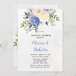 Bleek Gele Stusty Blue Peony Floral Couples Shower Kaart