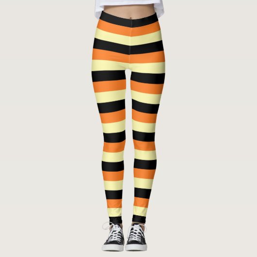 Bleek gele, zwarte en Oranje strepen Leggings (Voorkant)