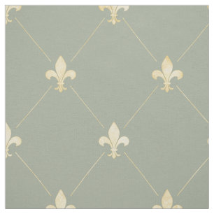 Bleek Gold Fleur-de-Lis (grootschalig) Sage Green Stof
