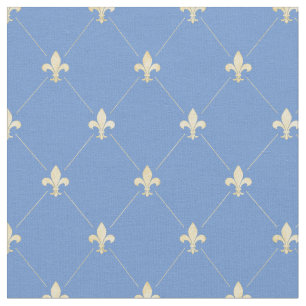 Bleek Gold Fleur-de-Lis (kleinschalig) Blauw Stof