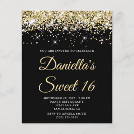 Bleek Gold Glitter Black Sweet 16 Budget Invitatio