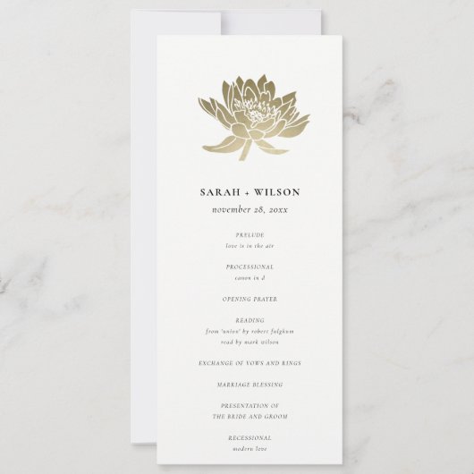 Bleek Goud Wit Lotus Bloemen Trouwprogramma Kaart (Voorkant)