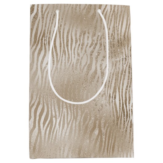 Bleek Gouden Glam Glitzy Zebra Print Stripes Medium Cadeauzakje (Voorkant)