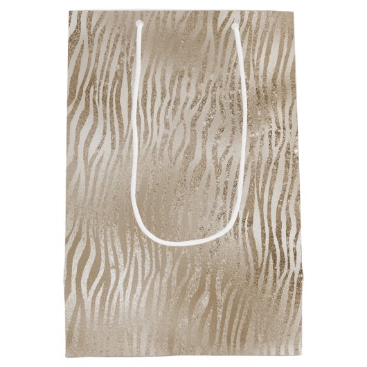 Bleek Gouden Glam Glitzy Zebra Print Stripes Medium Cadeauzakje (Achterkant)