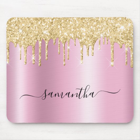 Bleek Gouden Glitterdruppels Roze Schittering Muismat (Voorkant)