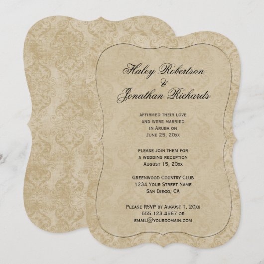 Bleek Gouden Tan Damast Ontvangst Kaart Alleen (Voorkant / Achterkant)