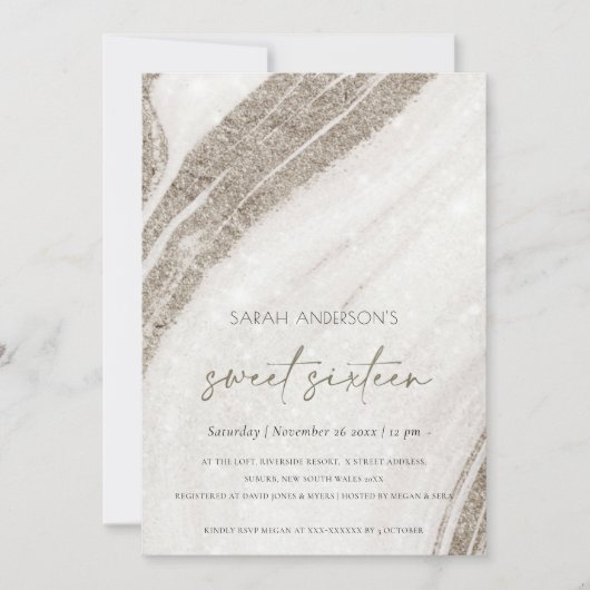 Bleek goudmarmer Agate Sweet 16 zaterdag Uitnodigi Bedankkaart (Voorkant)