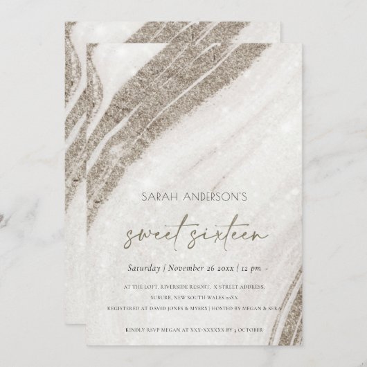 Bleek goudmarmer Agate Sweet 16 zaterdag Uitnodigi Bedankkaart (Voorkant / Achterkant)