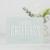 Bleek Green Season's Greetings Retro Stars Flat Feestdagenkaart (Staand voorkant)
