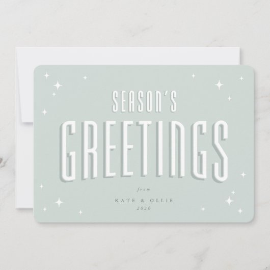 Bleek Green Season's Greetings Retro Stars Flat Feestdagenkaart (Voorkant)