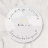 Bleek grijs Twinkle Little Star Baby shower Verjaa Bedankjes Labels (Voorkant)