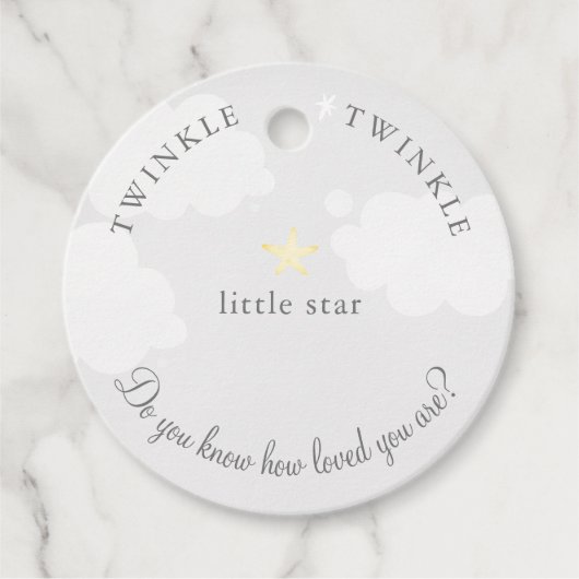 Bleek grijs Twinkle Little Star Baby shower Verjaa Bedankjes Labels (Voorkant)