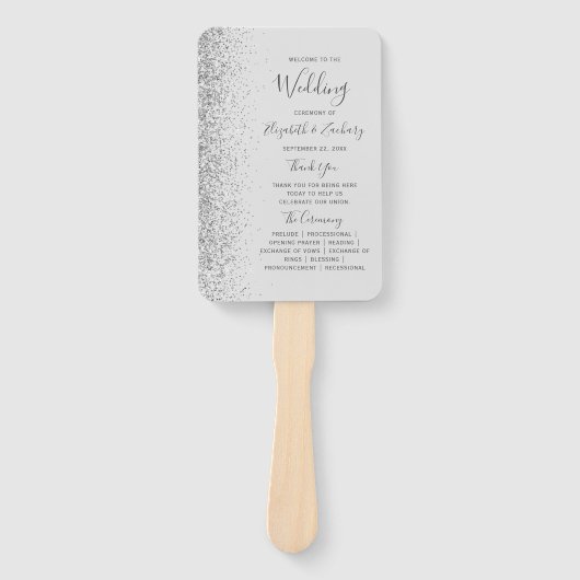 Bleek grijs zilver glitter edge bruiloft programma handwaaier (Voorkant)