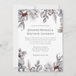 Bleek grijs, zilveren terracotta winterbruiloft kaart