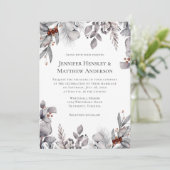 Bleek grijs, zilveren terracotta winterbruiloft kaart (Staand voorkant)
