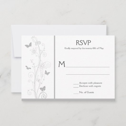 Bleek Grijze Vlinders  Bloemen Swirls RSVP (Voorkant)