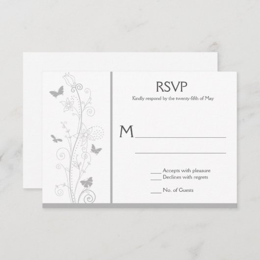 Bleek Grijze Vlinders  Bloemen Swirls RSVP (Voorkant / Achterkant)