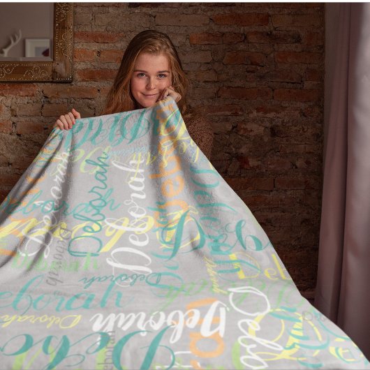 bleek grijze vlootsdeken met haar naam fleece deken