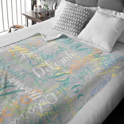 bleek grijze vlootsdeken met haar naam fleece deken